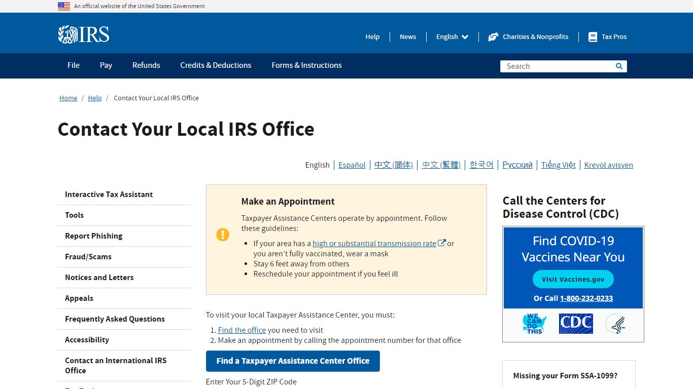 Contact Your Local IRS Office | Internal Revenue Service